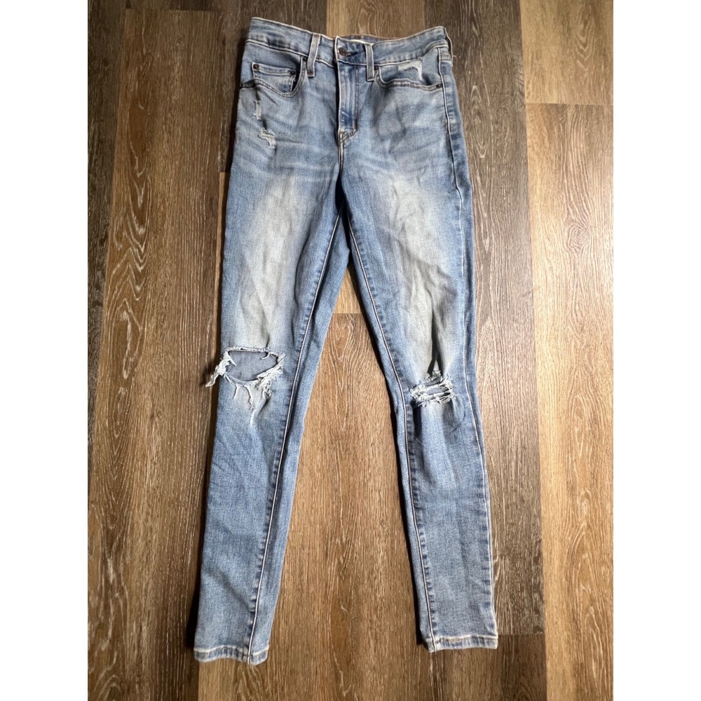 Levis 721 High Rise Skinny Jeans Womens 27 Light Blue Distressed Ripped Knee‎